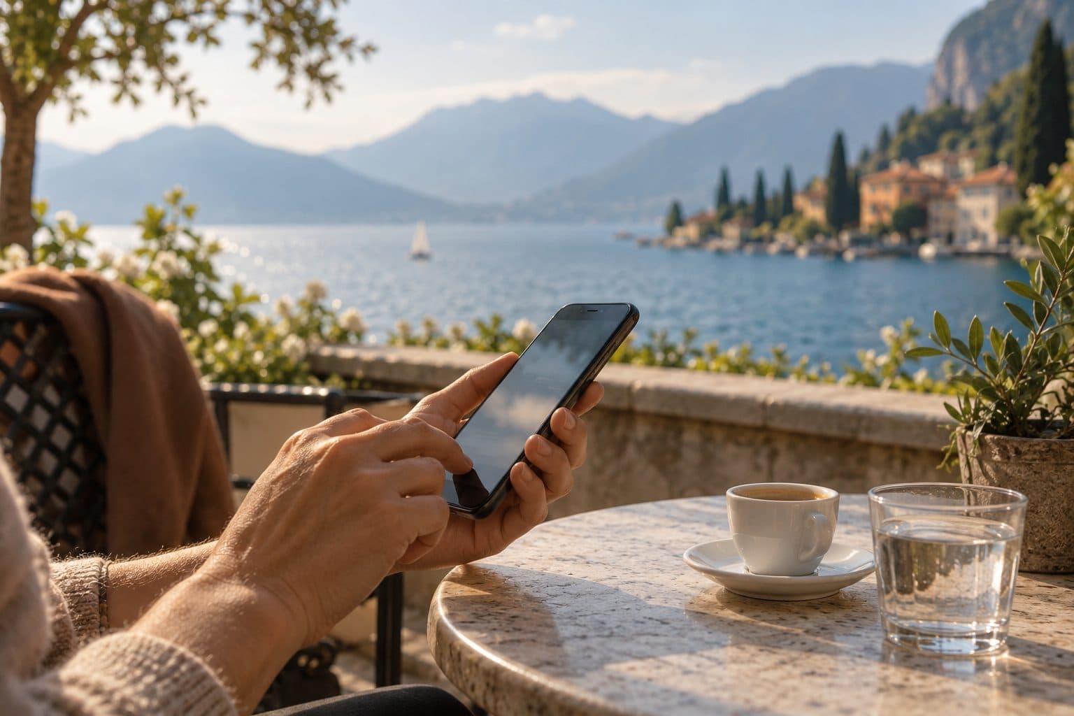 Mano che scrive un messaggio sul telefono